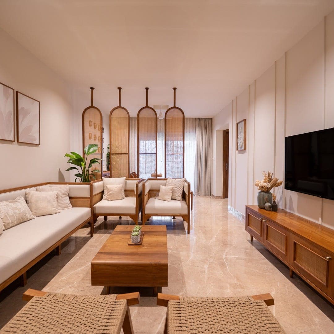 Teakwood & Woven Rattan Sofa