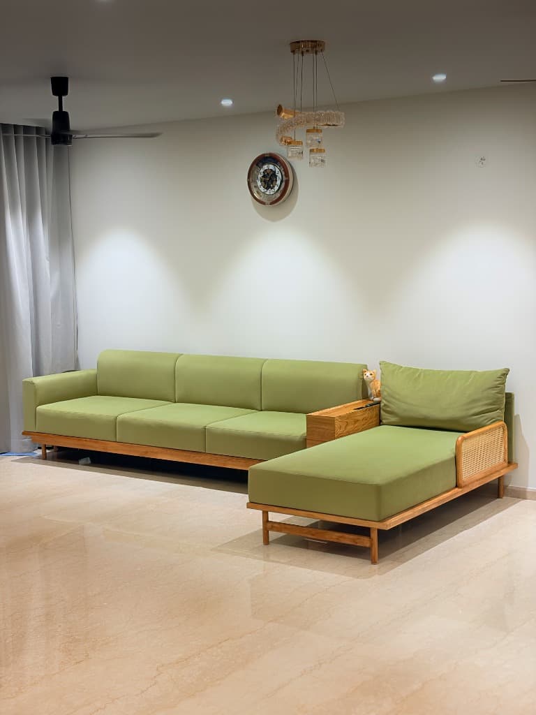 Olive & Cane Ash Wood L-Shaped Sectional Sofa