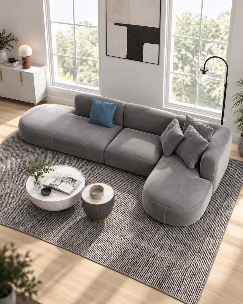 Slate Grey Modular Curved Sectional Sofa