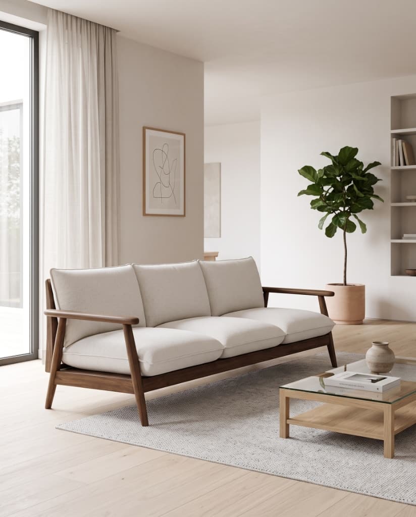 Sculpted Arm Mahogany 3-Seater Sofa