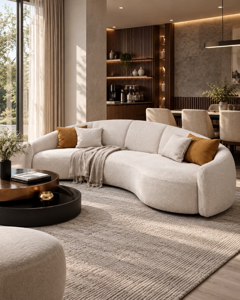 Organic Serpentine Bouclé Curved Sofa